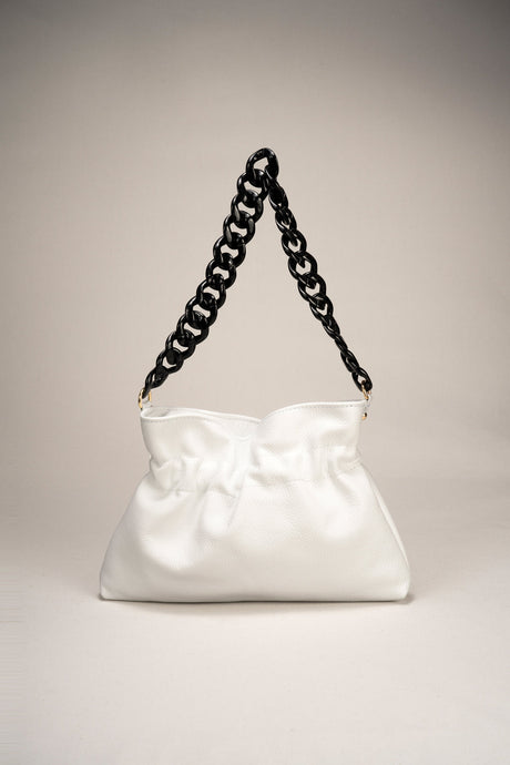 Malvina Cipria Leather Bag by Prim & Proper - White - Prim & Proper - CIPRIA L 33 cm x W 4 cm x H 21 cm