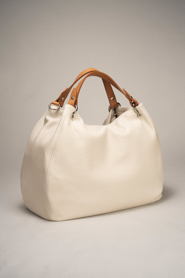 Azalea Beige + Cuoio Leather Bag by Prim & Proper - - Prim & Proper - BEIGE + CUOIO L 33 cm x W 16 cm x H 28 cm