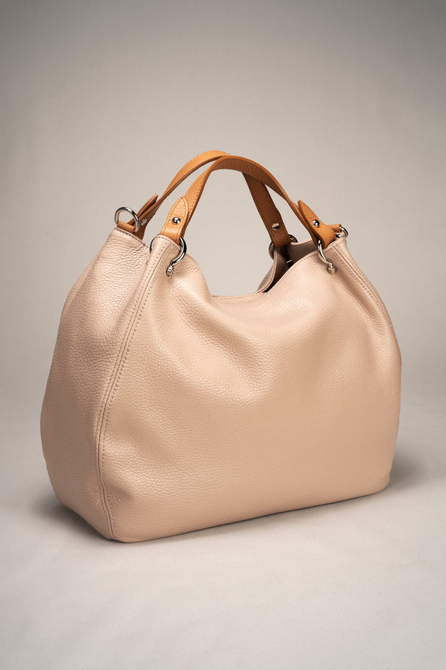 Azalea Beige + Cuoio Leather Bag by Prim & Proper - - Prim & Proper - BEIGE + CUOIO L 33 cm x W 16 cm x H 28 cm