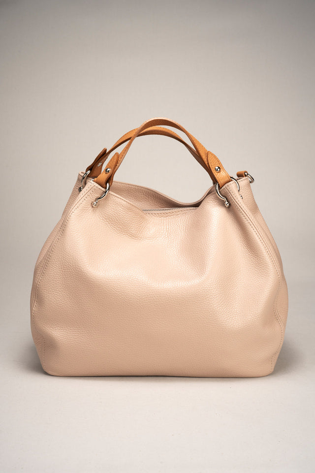 Azalea Beige + Cuoio Leather Bag by Prim & Proper - - Prim & Proper - BEIGE + CUOIO L 33 cm x W 16 cm x H 28 cm