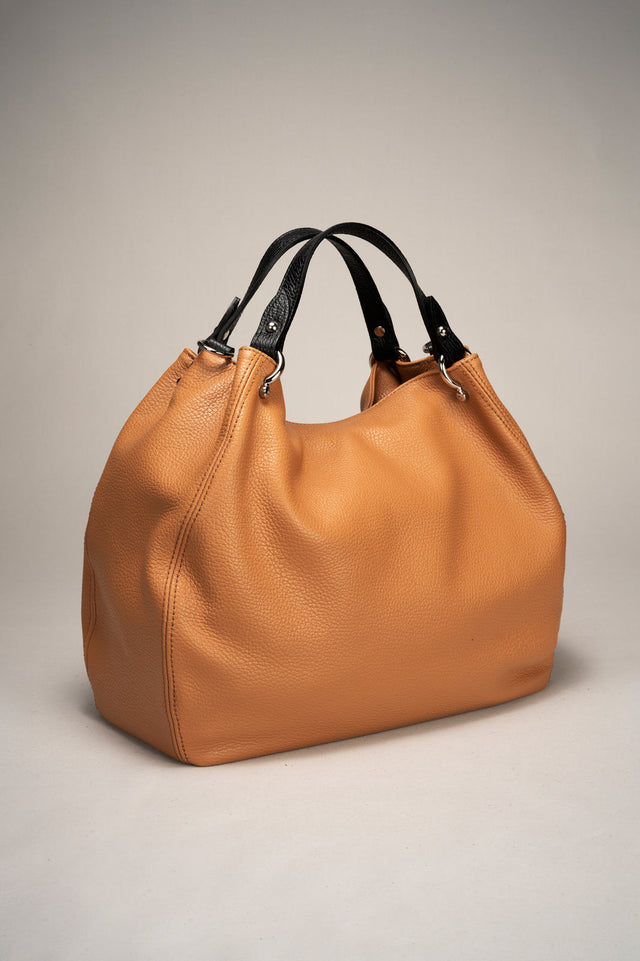 Azalea Beige + Cuoio Leather Bag by Prim & Proper - - Prim & Proper - BEIGE + CUOIO L 33 cm x W 16 cm x H 28 cm