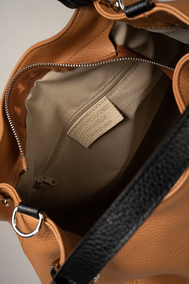 Azalea Beige + Cuoio Leather Bag by Prim & Proper - - Prim & Proper - BEIGE + CUOIO L 33 cm x W 16 cm x H 28 cm