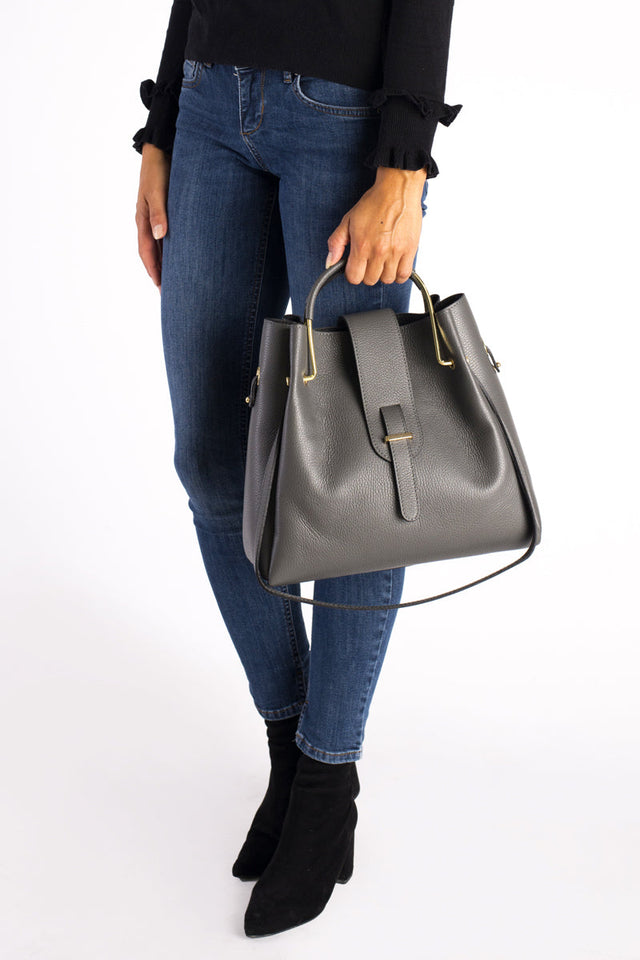 Dione Blue Leather Bag by Prim & Proper - - Prim & Proper - 13 cm 15 cm 20 cm GREY woo_import_1