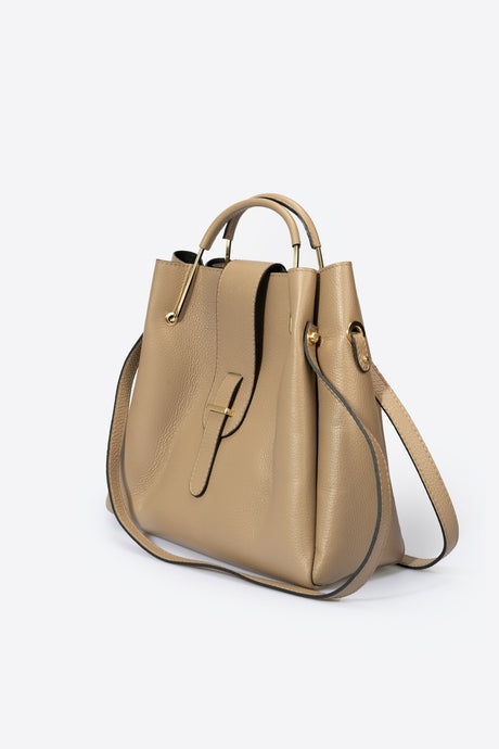 Dione Taupe Leather Bag by Prim & Proper - - Prim & Proper - 13 cm 15 cm 20 cm GREY woo_import_1