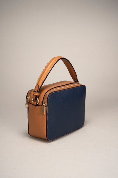Bonnie Cuoio+black Leather Bag by Prim & Proper - Bonnie Blue Jeans+cuoio - Prim & Proper -