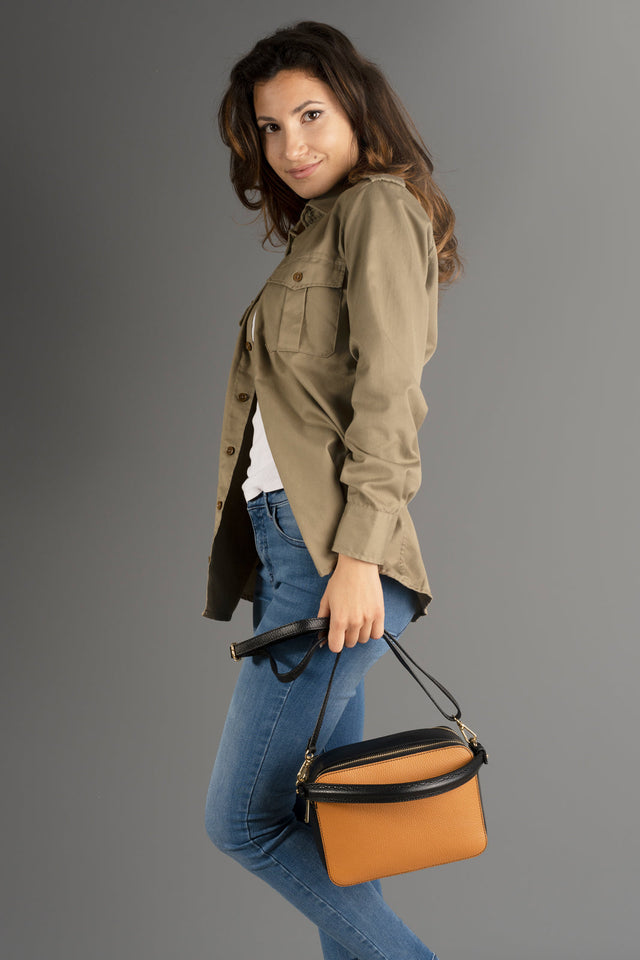 Bonnie Cuoio+black Leather Bag by Prim & Proper - - Prim & Proper -