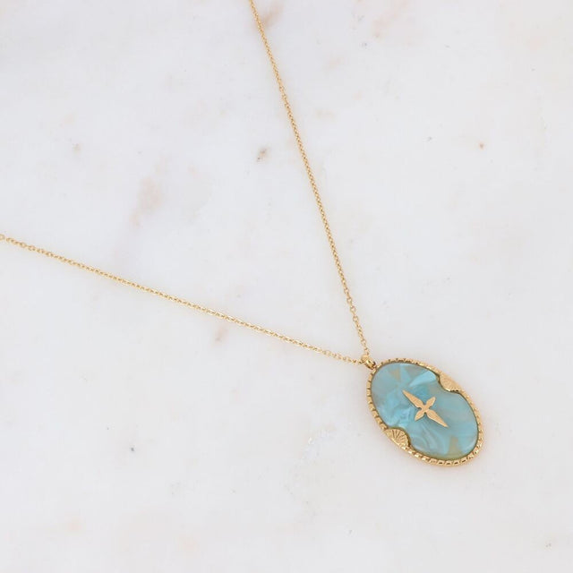 Necklace Will - Oval and Star Acetate by Bohm Paris - Light Blue - Prim & Proper -