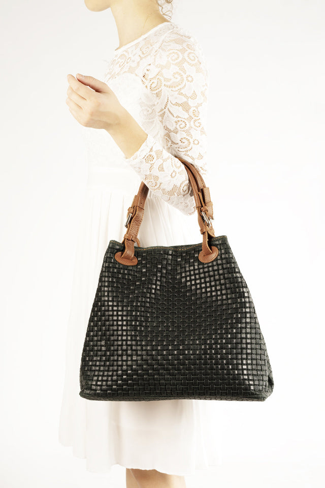 Aria Black Leather Bag by Prim & Proper - - Prim & Proper - 15 cm 30 cm 45 cm BLACK