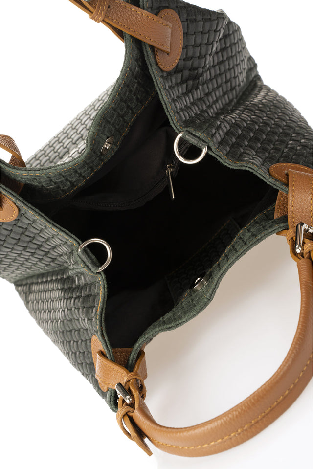 Aria Dark Green Leather Bag by Prim & Proper - - Prim & Proper - 15 cm 30 cm 45 cm DARK GREEN