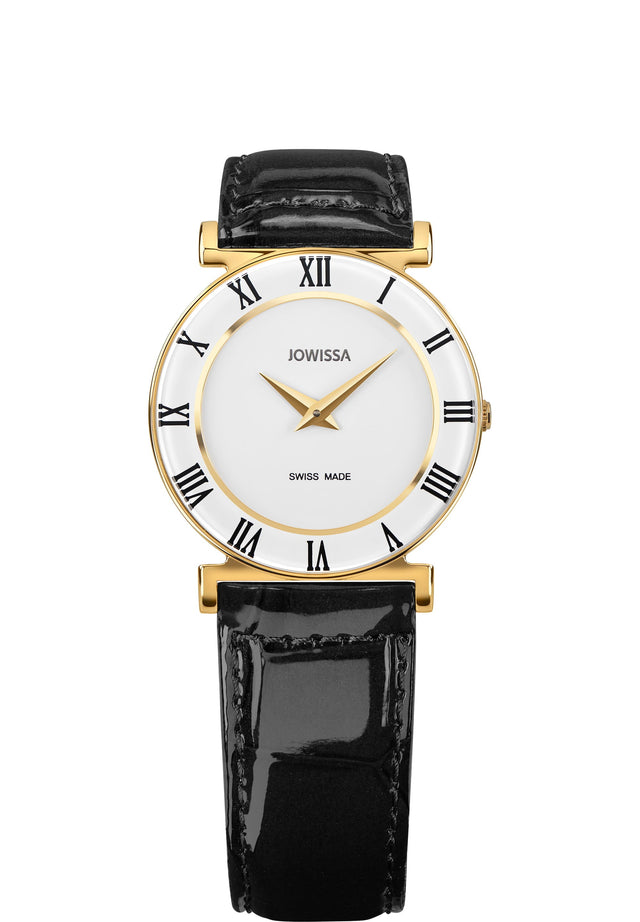 Roma Swiss Ladies Watch J2.028.m - Default Title - Jowissa - 2016 2017 archived black EN Quartz extraflat female Flag--Swiss Made Genuine Leather gold Gold / White / Black label--SALE Leather order--660 Roma size--31mm Stainless Steel Swiss Ladies Watch synced Time Scale white with cut Wrist Watch